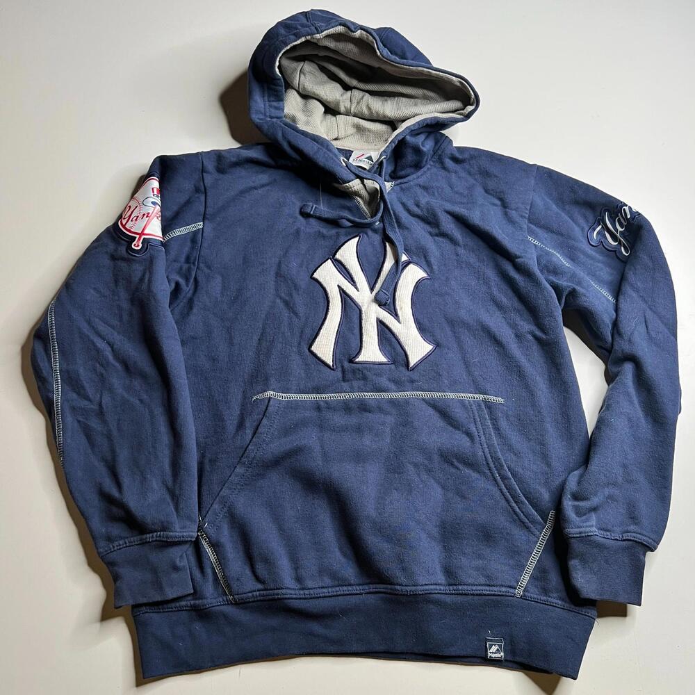 Majestic New York Yankees Hoodie Mens M Navy Pullover Hooded Sweatshirt MLB‎